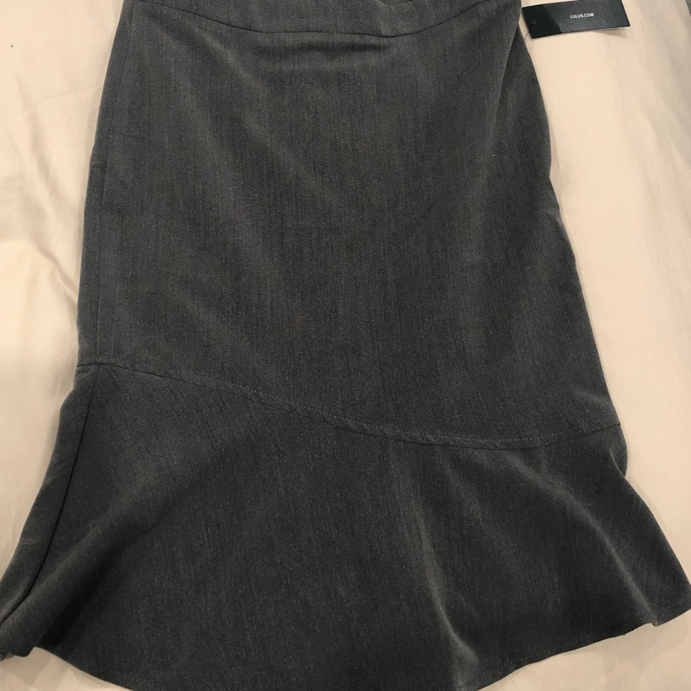 Grey pencil skirt with ruffle hem for work